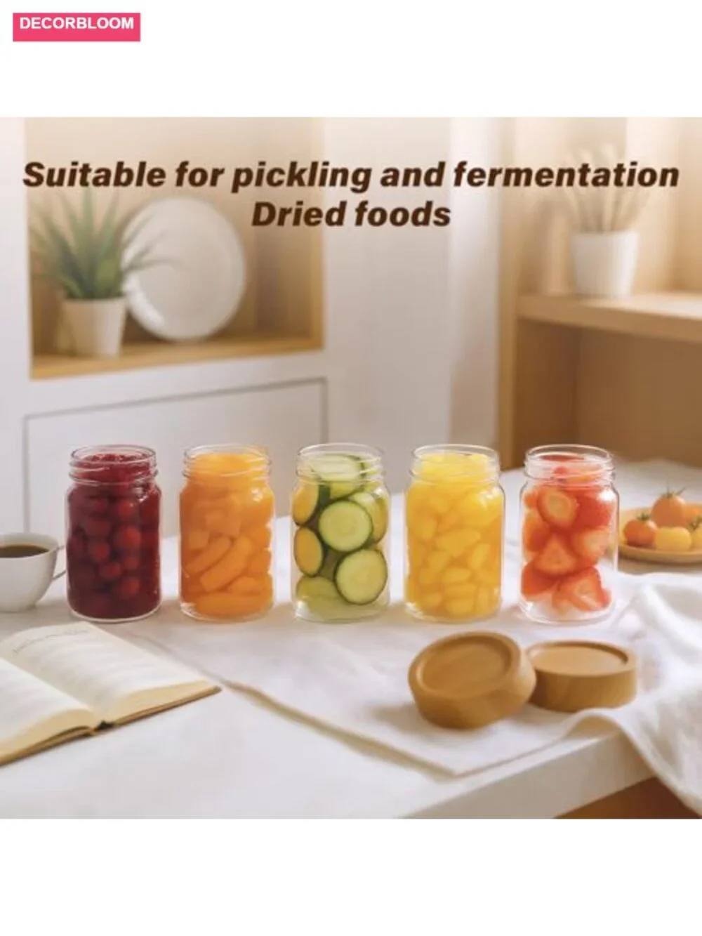 6 Pack 8 oz Stackable Airtight Glass Jars with Acacia Wood Lids